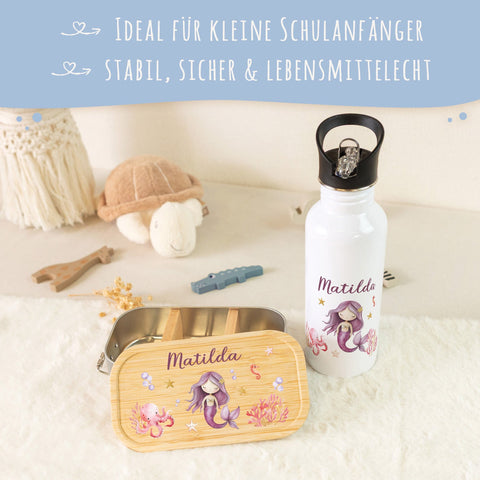 Bedruckte Brotdose & Trinkflasche im Set - Meerjungfrau