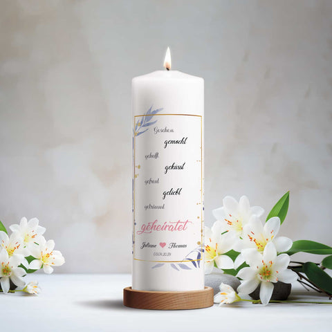 Große Kerze "Gesehen gemocht gehofft" Hochzeitskerze mit Namen, Datum und Wunschtext