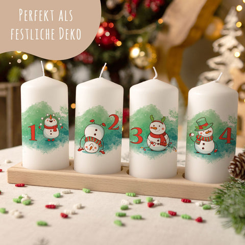 Kleine Kerzen - Advent Schneemann - Adventskerzen im 4er Set