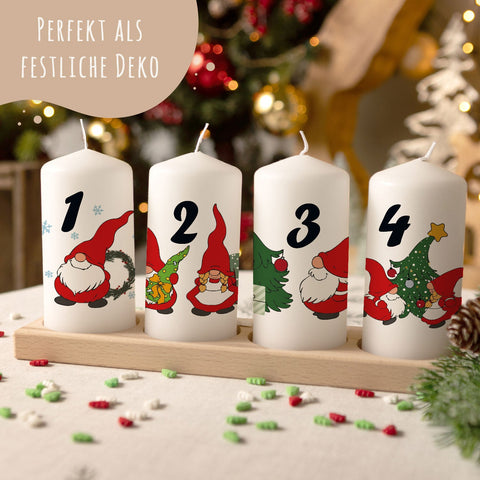 Petites bougies de l'Avent lutins - Bougies de l'Avent en lot de 4