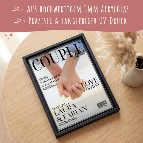 Magazyn Love na akrylu w ramie cieniowej - Spersonalizowany prezent ze zdjęciem