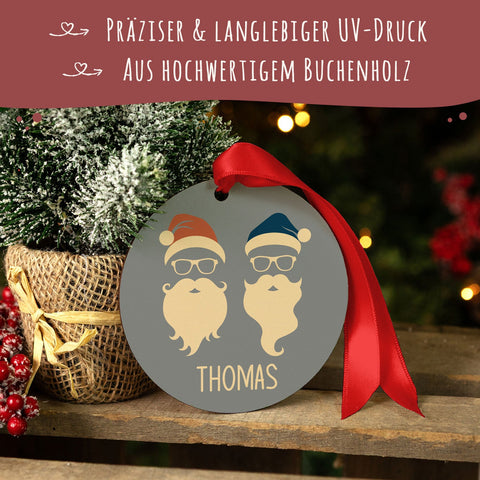 Ozdoby choinkowe z drewna - Cool Santa - Zawieszka świąteczna z imieniem