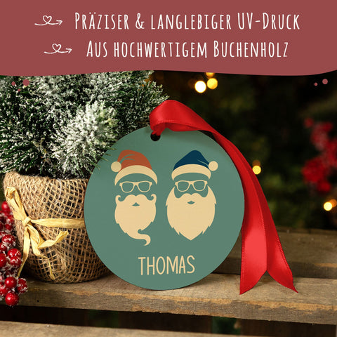 Ozdoby choinkowe z drewna - Cool Santa - Zawieszka świąteczna z imieniem