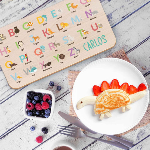 Śniadaniowa deska z motywem i imieniem – Zwierzęta ABC