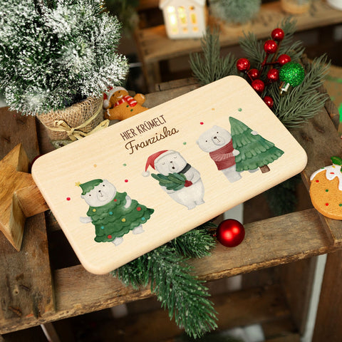 Deska śniadaniowa na Boże Narodzenie - Niedźwiedzie polarne - personalizowana z imieniem