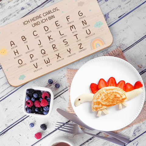 Planchette de petit déjeuner avec motif imprimé et nom - ABC Arc-en-ciel