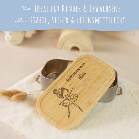 Boîte à lunch avec couvercle gravé pour enfants au design "Ballerine"
