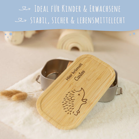 Boîte à tartines pour enfants avec couvercle gravé motif "Hérisson"