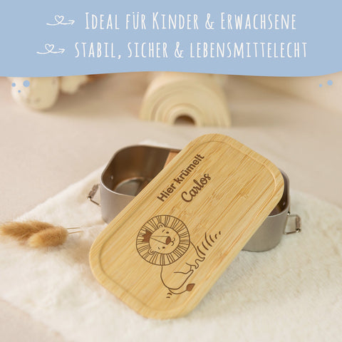 Boîte à lunch avec couvercle gravé pour enfants motif "Lion"