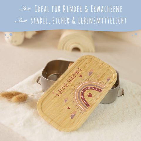 Boîte à tartines avec couvercle pour enfants avec impression UV "Arc-en-ciel"