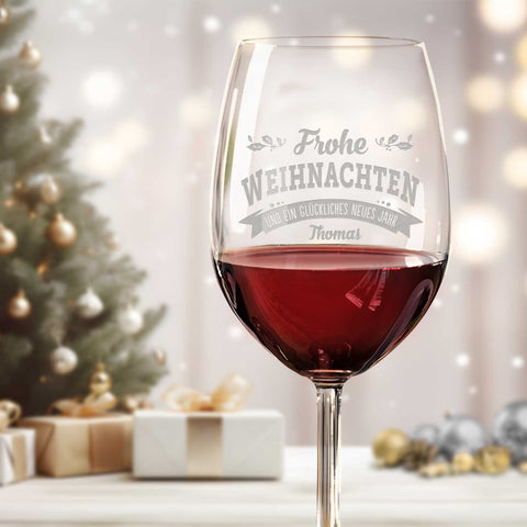 Leonardo Weinglas mit Gravur - "Frohe Weihnachten, Glückliches neues Jahr"