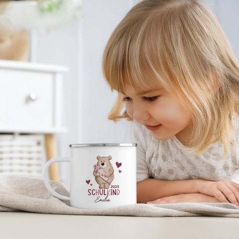 Tasse émaillée pour enfants - Ours scolaire - Personnalisée avec nom