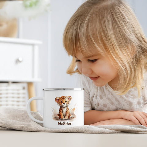 Tasse émaillée pour enfants - Animaux - Personnalisée avec nom