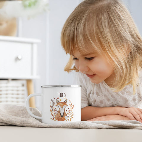 Kubek emaliowany dla dzieci - Zwierzęta leśne - Spersonalizowany imieniem