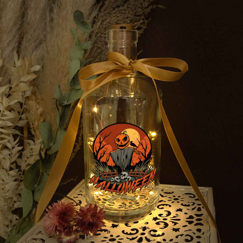 Butelka z lampkami LED w halloweenowym wzorze Stracha na wróble V1 UV