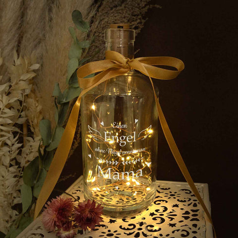 Bouteille lumineuse avec guirlande LED et gravure "Ange sans ailes"