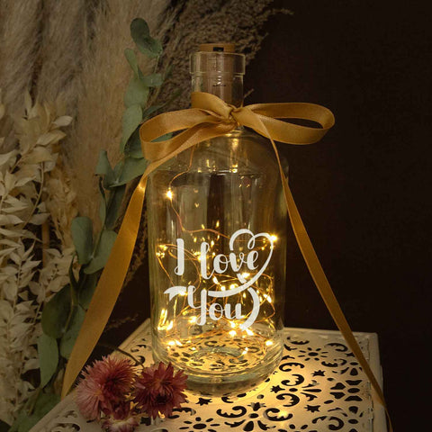 Lumière de bouteille avec guirlande LED et gravure "I love you"