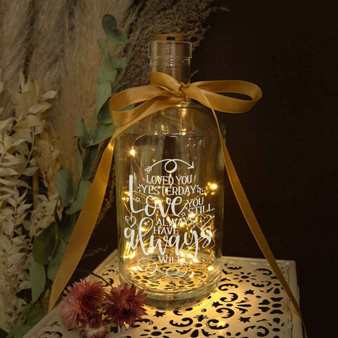 Flaschenlicht mit LED-Lichterkette und Gravur "Love you always"
