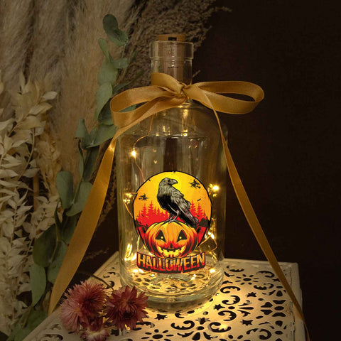 Lampka z butelki z łańcuchem świetlnym LED z motywem Halloweenowego Kruka UV