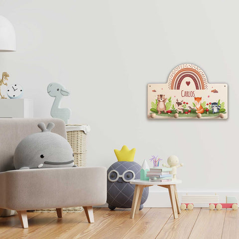 Porte-manteau personnalisé pour chambre d'enfant - Groupe d'animaux de la forêt