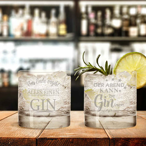 2er Set Montana GIN-Gläser "Der Abend kann beGINnen" & "Am Ende ergibt alles einen GIN"