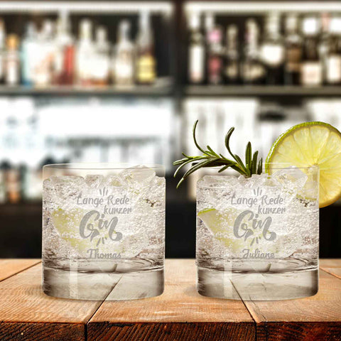 Zestaw 2 szklanek do ginu Montana „Lange Rede kurzer Gin” z imieniem na życzenie