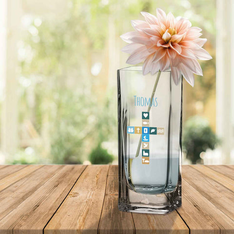 Blumenvase mit UV-Druck - Kommunion - Personalisiert mit Namen - Deko Vase als Geschenk