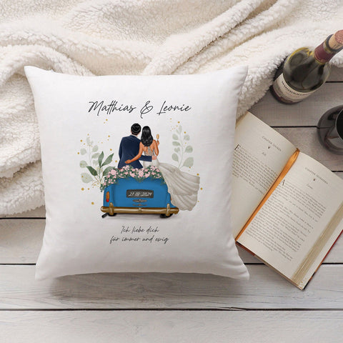 Coussin imprimé avec configuration en design de voiture de mariage