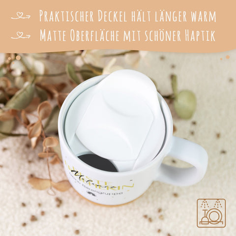 Tasse imprimée avec socle et couvercle en liège - Texte personnalisé V2
