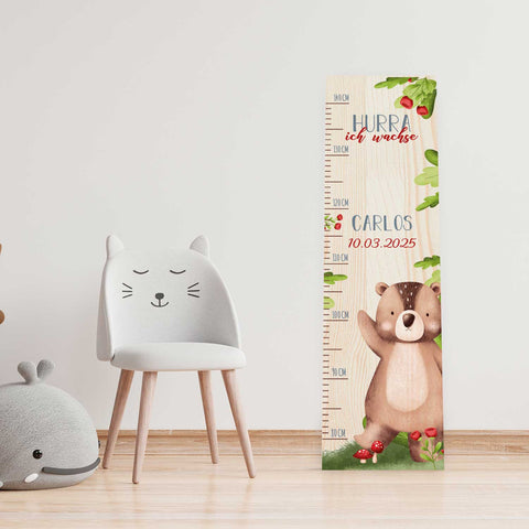 Toise murale enfant personnalisable en bois - Animaux de la forêt