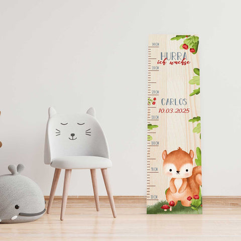 Toise murale enfant personnalisable en bois - Animaux de la forêt