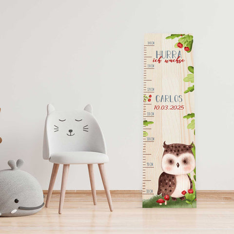 Toise murale enfant personnalisable en bois - Animaux de la forêt
