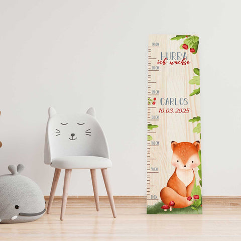 Toise murale enfant personnalisable en bois - Animaux de la forêt