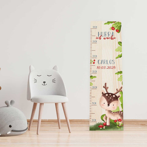 Toise murale enfant personnalisable en bois - Animaux de la forêt