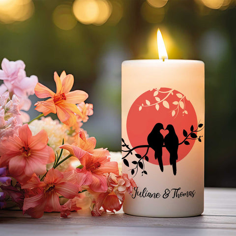 Mała świeca „Lovebird Sunset” z imionami dla par