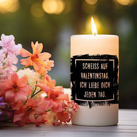 Kleine Kerze mit Spruch "Scheiß auf Valentinstag"