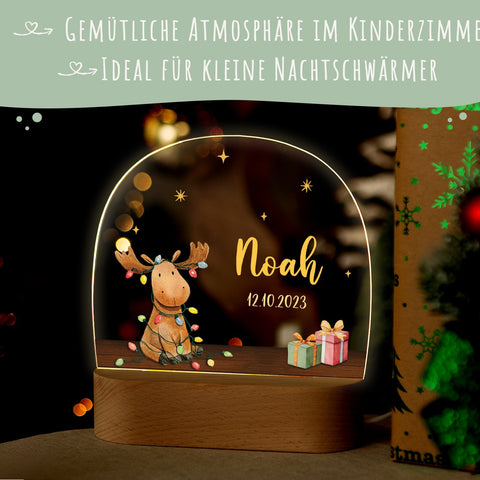Dziecięca lampka nocna LED z drewnianą podstawą - "Jeleń girlanda świetlna"