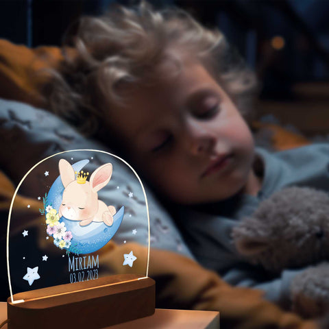 Dziecięca lampka nocna LED z drewnianą podstawką - „Księżycowe zwierzęta”
