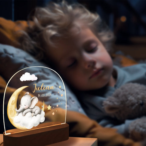 Dziecięca lampka nocna LED z drewnianą podstawą - "Śpiące zwierzęta"