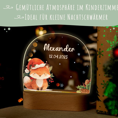 Dziecięca lampka nocna LED z drewnianą podstawą - „Zwierzęta bożonarodzeniowe”