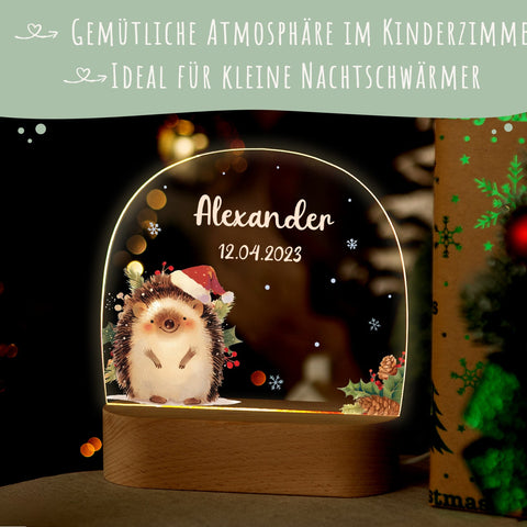 Dziecięca lampka nocna LED z drewnianą podstawą - „Zwierzęta bożonarodzeniowe”