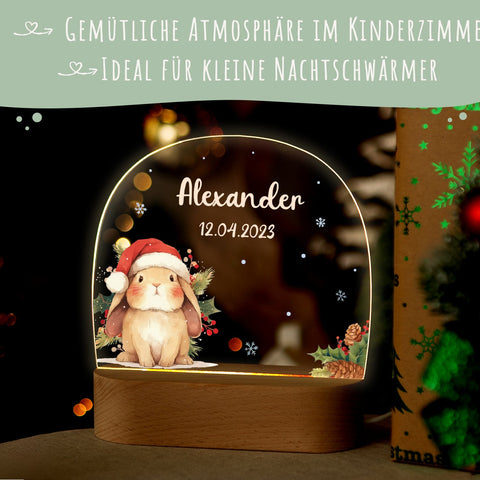 Dziecięca lampka nocna LED z drewnianą podstawą - „Zwierzęta bożonarodzeniowe”