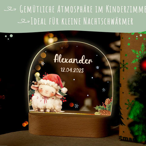 Dziecięca lampka nocna LED z drewnianą podstawą - „Zwierzęta bożonarodzeniowe”