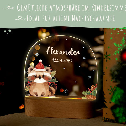 Dziecięca lampka nocna LED z drewnianą podstawą - „Zwierzęta bożonarodzeniowe”