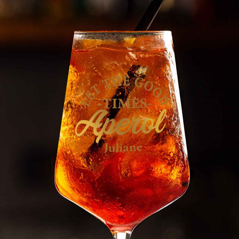 Verre à vin Leonardo avec impression UV - "Let the good times Aperol" avec prénom