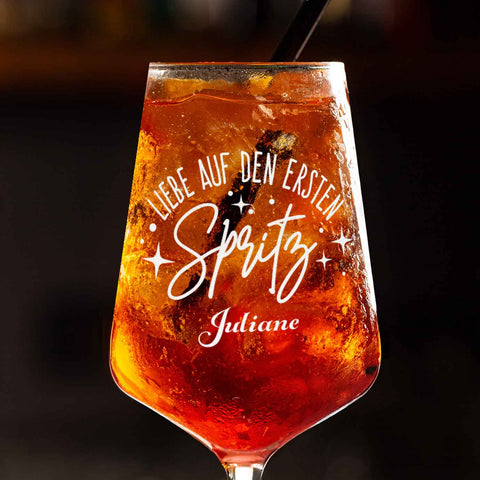 Verre à vin Leonardo avec gravure - « Coup de foudre au premier Spritz » avec nom