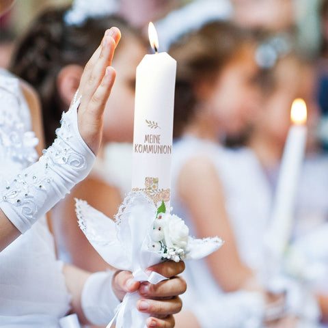 Cierge "Croix Fleurs" - Cierge de communion avec nom et date