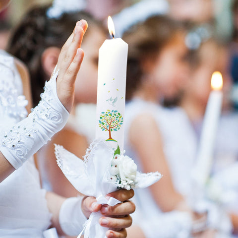 Cierge « Arbre de vie » – Cierge de communion avec nom et date
