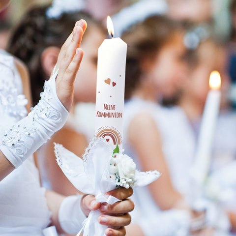 Cierge "Arc-en-ciel" - Bougie de communion avec nom et date