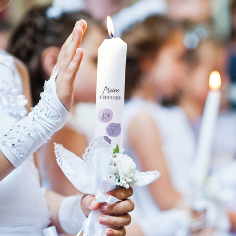 Bougie cierge "Aquarelle" - Bougie de communion avec nom et date